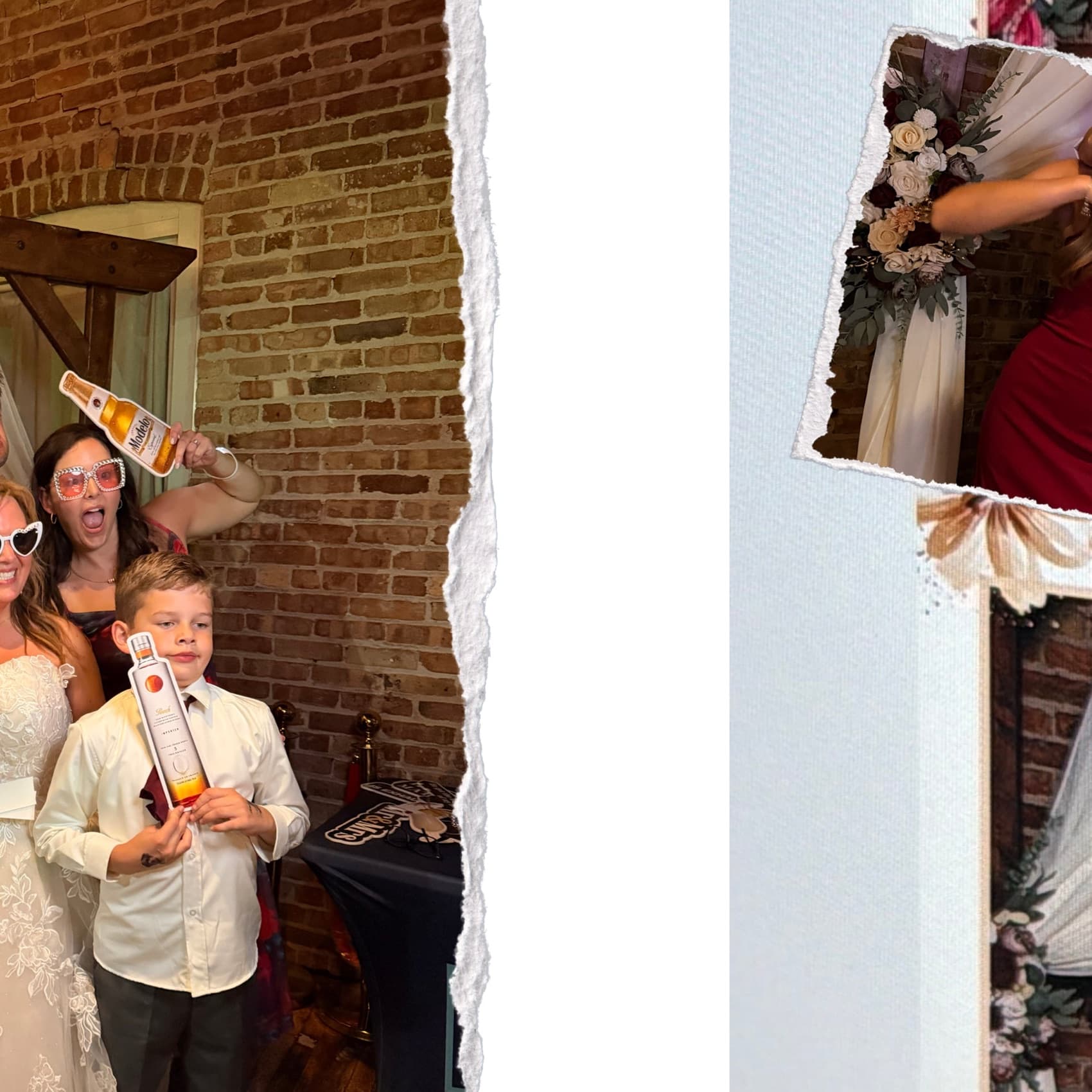 Guests posing at a Snap'N'Stick photo booth in Michigan