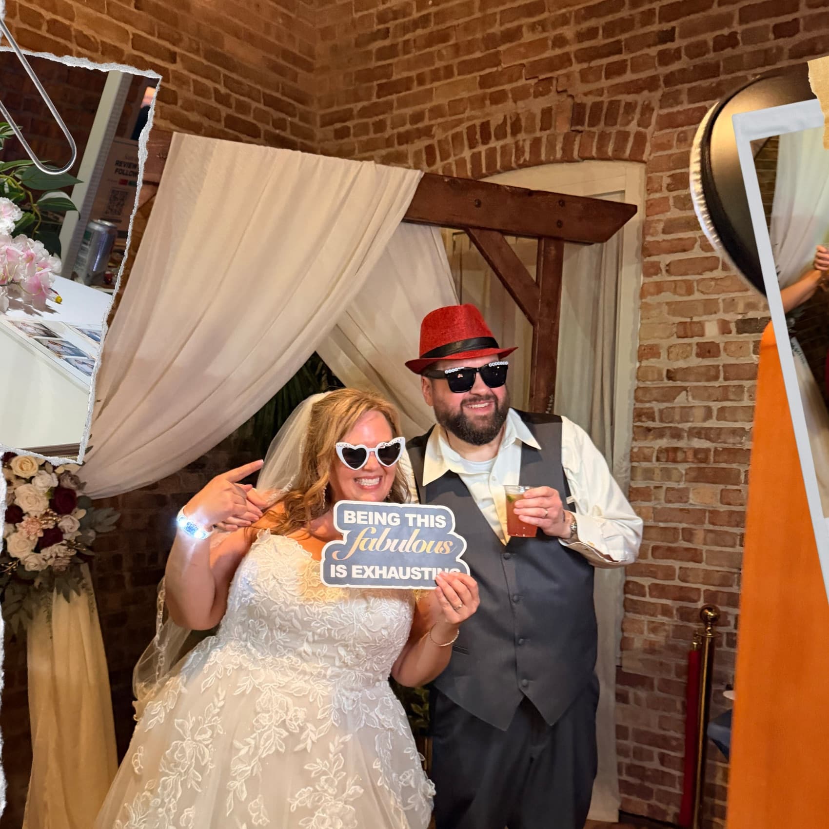 Guests posing at a Snap'N'Stick photo booth in Michigan