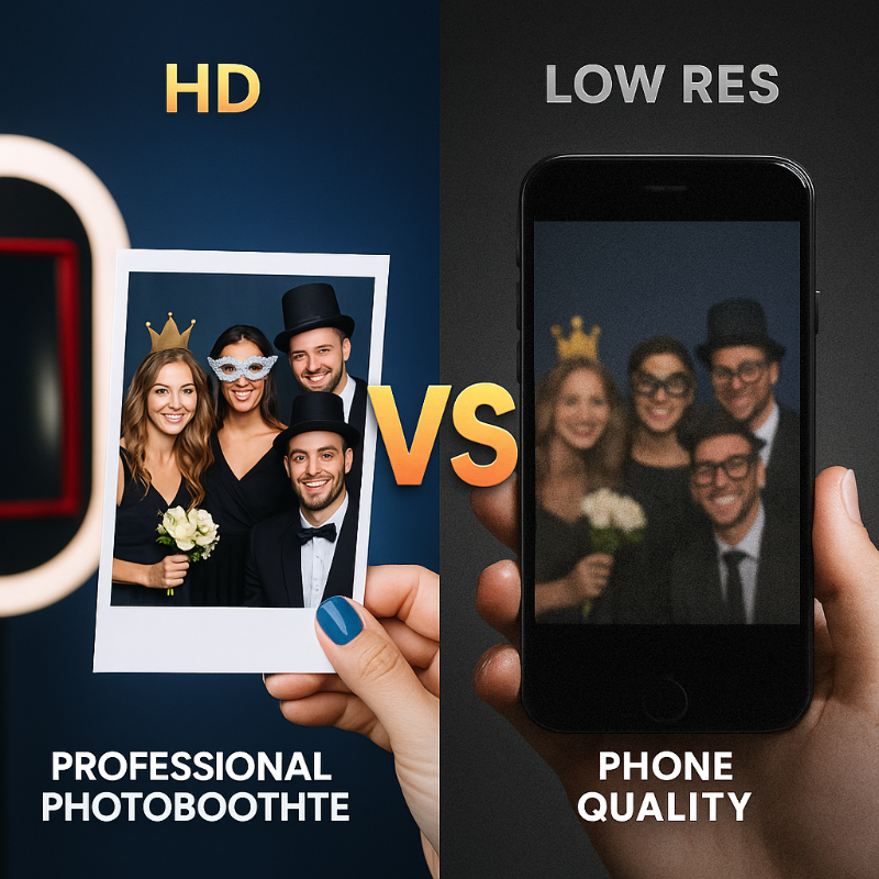 Comparison between professional photobooth photo and phone quality photo.